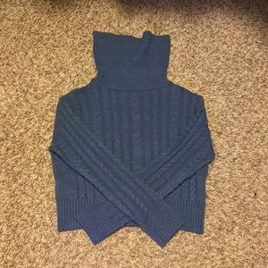 Blue, Turtleneck, Cropped Sweater